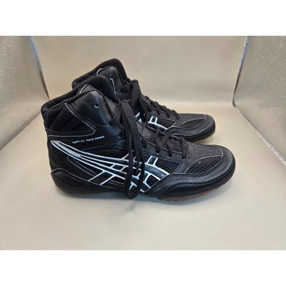 Asics Split Second Wrestling Shoes Men's 6.5 Black White Gum Training Gym jy601